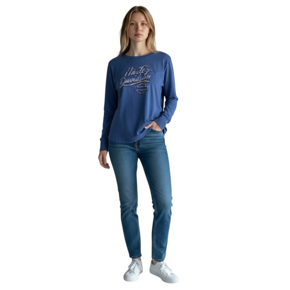 HARLEY-DAVIDSON Blue Long Sleeve Tee Size Medium -- SUPER SOFT!!! - Picture 3 of 13